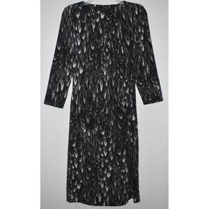 Talbots Faux Wrap Stretch Dress Gray Black Gray Long Line Knit Sheath sz Medium